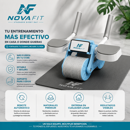 Rodillo Abdominal de Rebote Automático NOVAFIT® | Entrenamiento Core 2 en 1 con Soporte para Codos