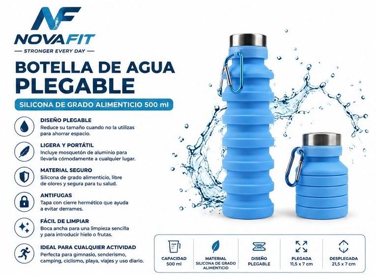 Botella de Agua Plegable NOVAFIT® | Silicona de Grado Alimenticio 500 ml