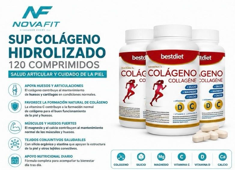 Colágeno Hidrolizado NOVAFIT® | 120 Comprimidos con Vitamina C, Magnesio y Calcio