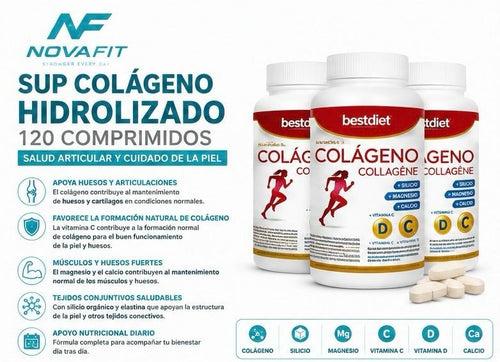 Colágeno Hidrolizado NOVAFIT® | 120 Comprimidos con Vitamina C, Magnesio y Calcio