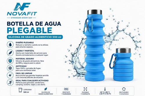Botella de Agua Plegable NOVAFIT® | Silicona de Grado Alimenticio 500 ml