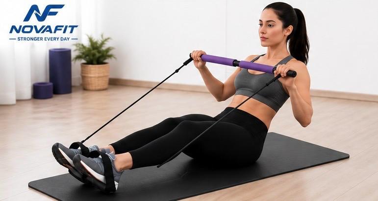 Barra de Pilates NOVAFIT® | Kit Portátil con Bandas de Resistencia para Entrenamiento de Cuerpo Completo