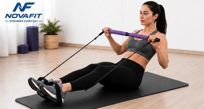 Barra de Pilates NOVAFIT® | Kit Portátil con Bandas de Resistencia para Entrenamiento de Cuerpo Completo