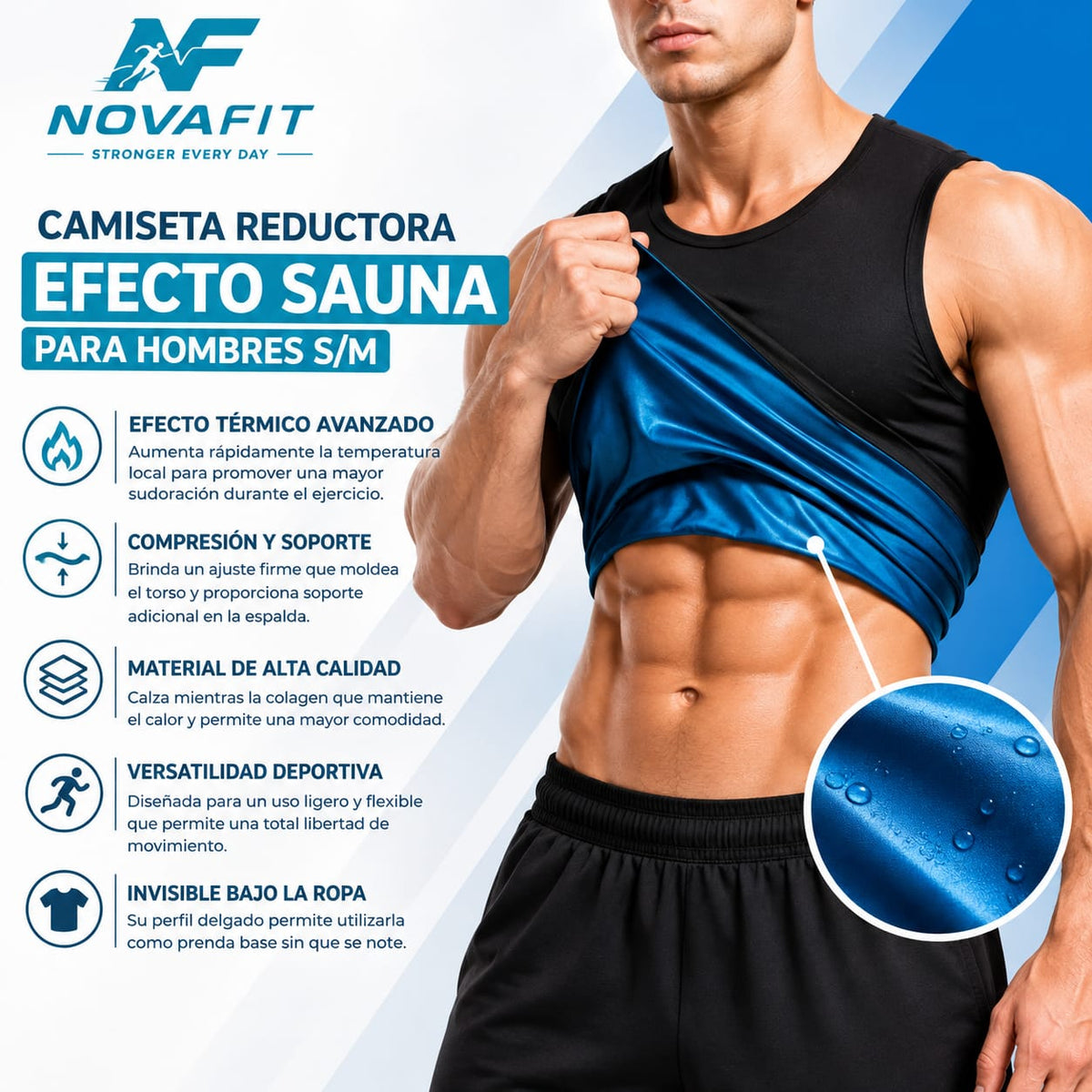 Camiseta Reductora Efecto Sauna S/M NOVAFIT® | Compresión Térmica para Hombre
