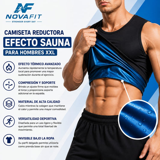 Camiseta Reductora Efecto Sauna XXL NOVAFIT® | Compresión Térmica para Hombre
