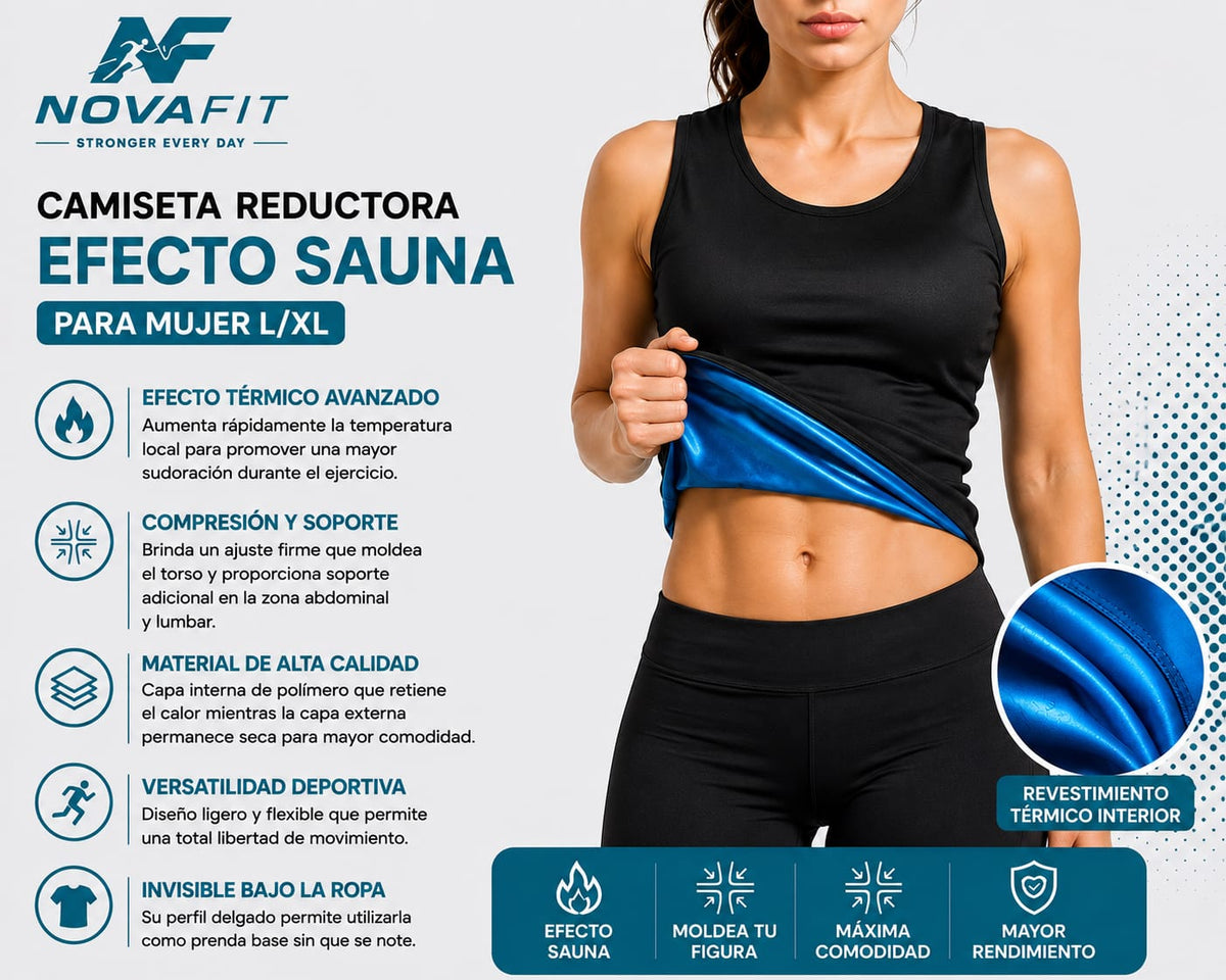 Camiseta Reductora Efecto Sauna L/XL NOVAFIT® | Compresión Térmica para Mujer