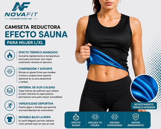 Camiseta Reductora Efecto Sauna L/XL NOVAFIT® | Compresión Térmica para Mujer