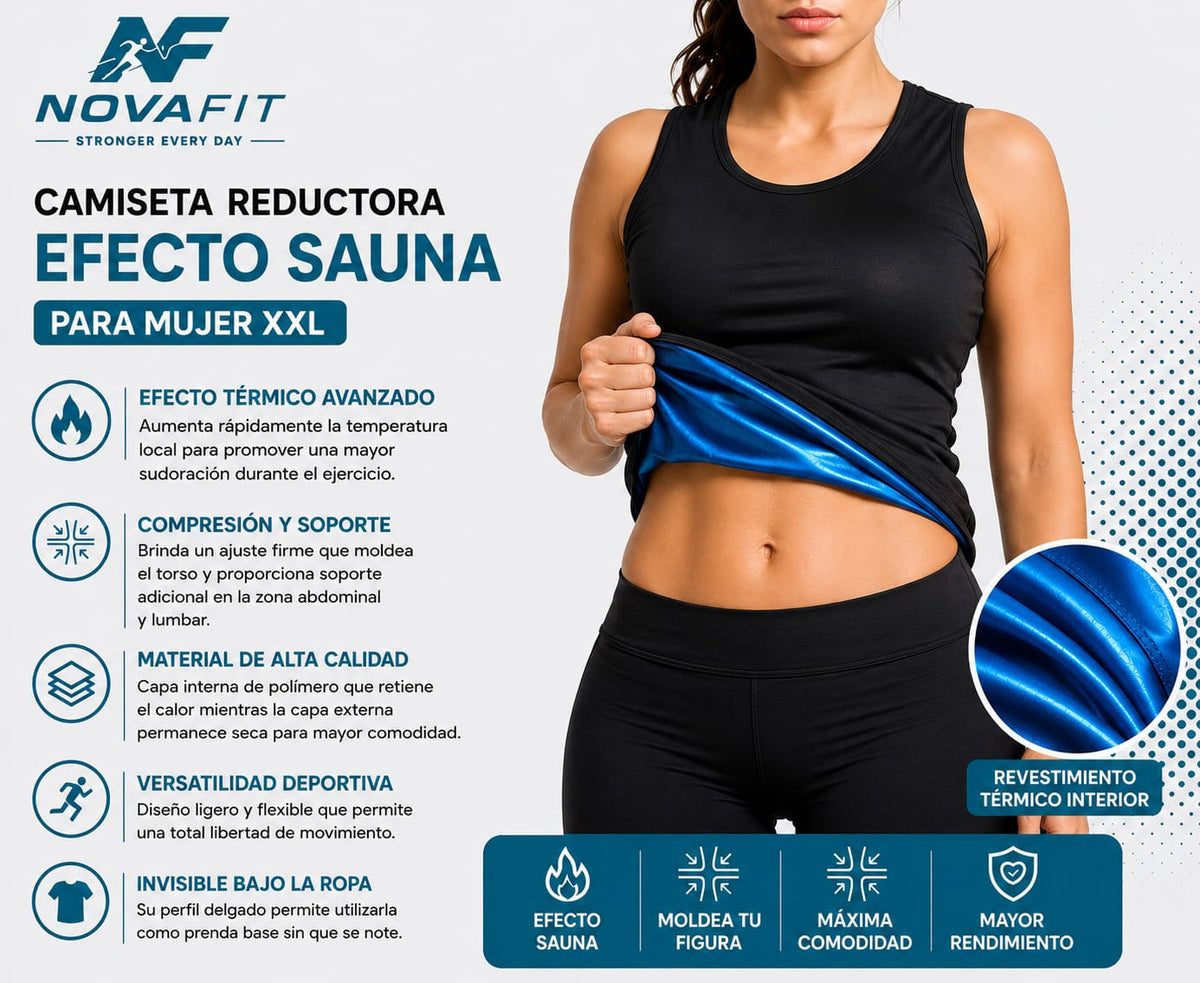 Camiseta Reductora Efecto Sauna XXL NOVAFIT® | Compresión Térmica para Mujer