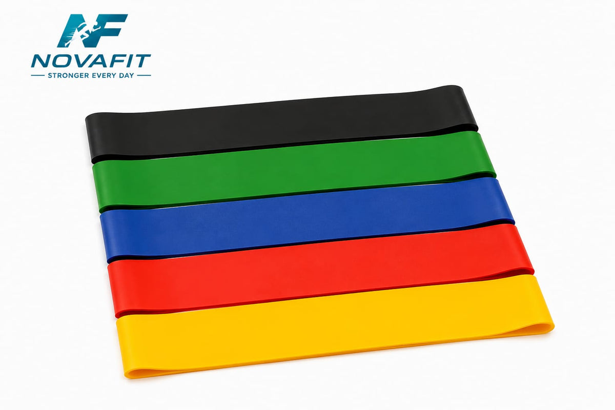 Bandas Elásticas de Resistencia Cortas NOVAFIT® | Set de 5 Bandas para Entrenamiento y Fitness